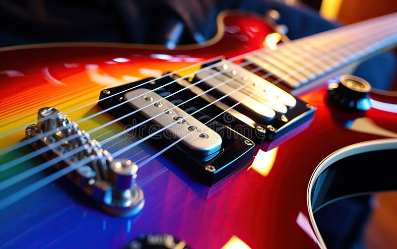 Dynamic Guitar Playing with Colorful Strings. Generative Ai royalty free illustration