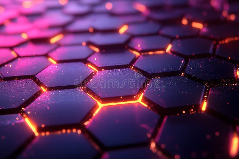 Futuristic Hexagonal Grid with Glowing Elements for Technology Designs Generative AI stock illustration