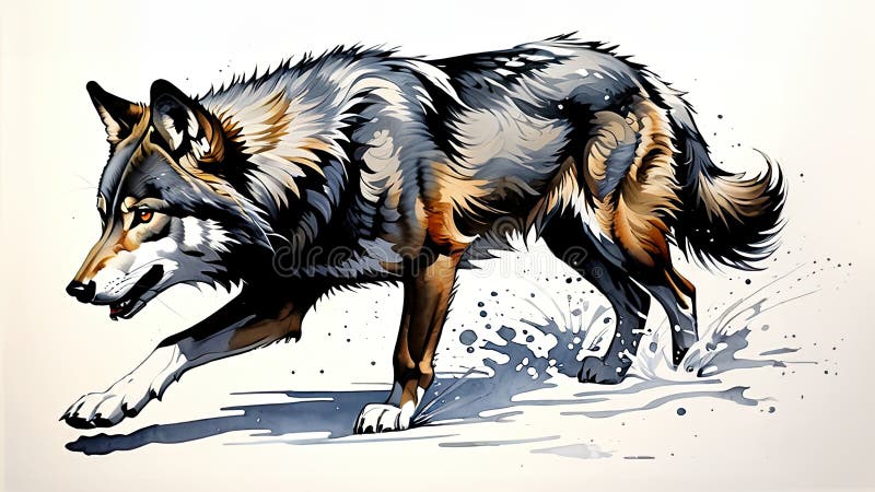 Dynamic Illustration of a Wolf, Capturing the Spirit of the Wild stock illustration