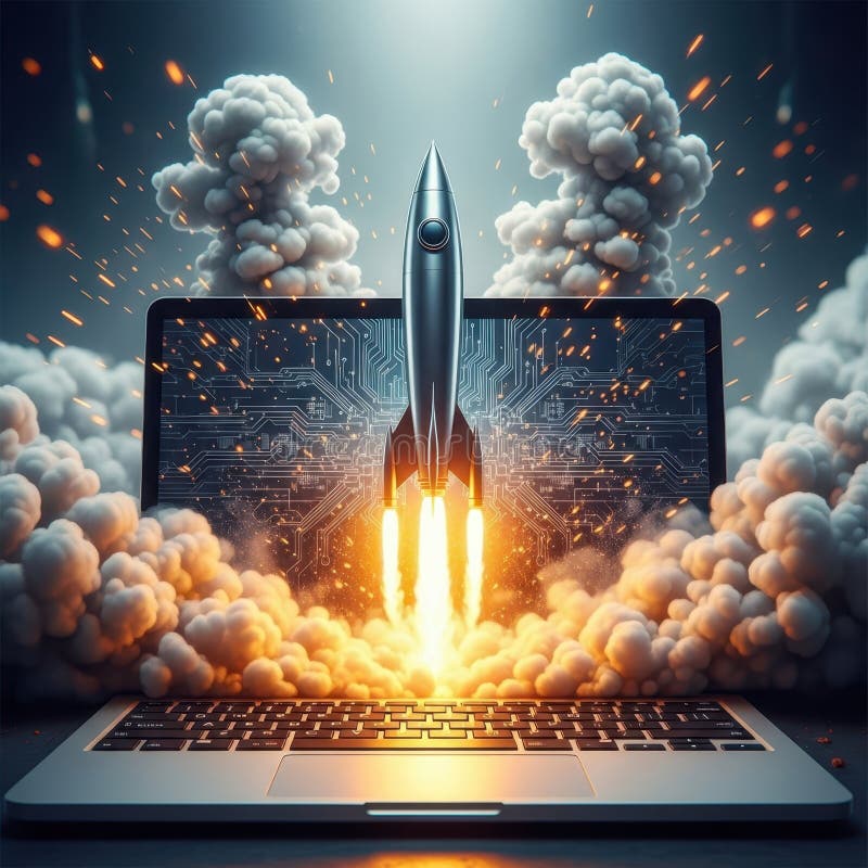 Digital launch into the future stock illustration