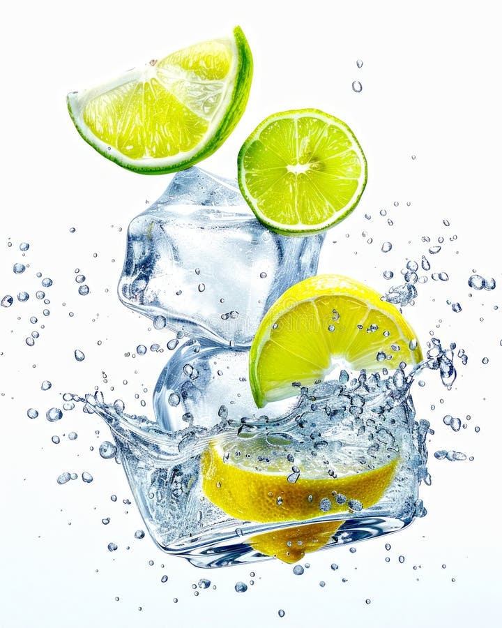 Stropire revigorantă a apei cu lămâie și fructe cu mucegai și apă albastră limpede, creând o imagine dinamică. perfect pentru royalty free stock photography