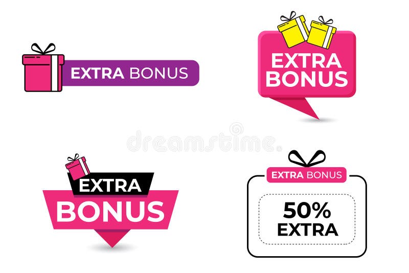 Dynamic label with gift box and text extra bonus labels stock illustration