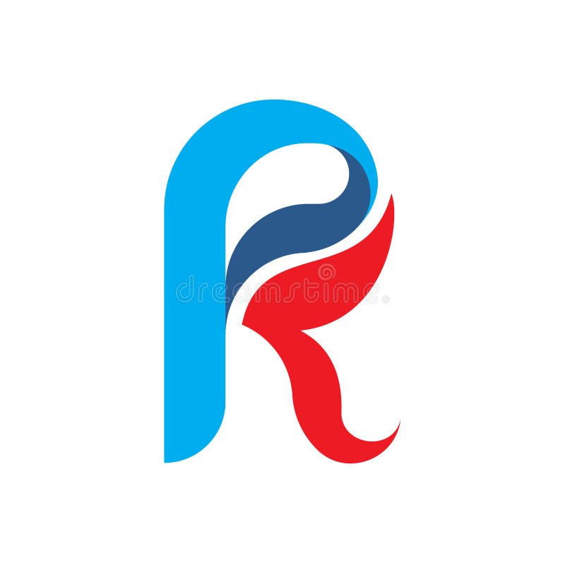 Colorful Abstract Letter R Logo Design With Blue Ribbon Shape And Red Curved Tail vector illustration
