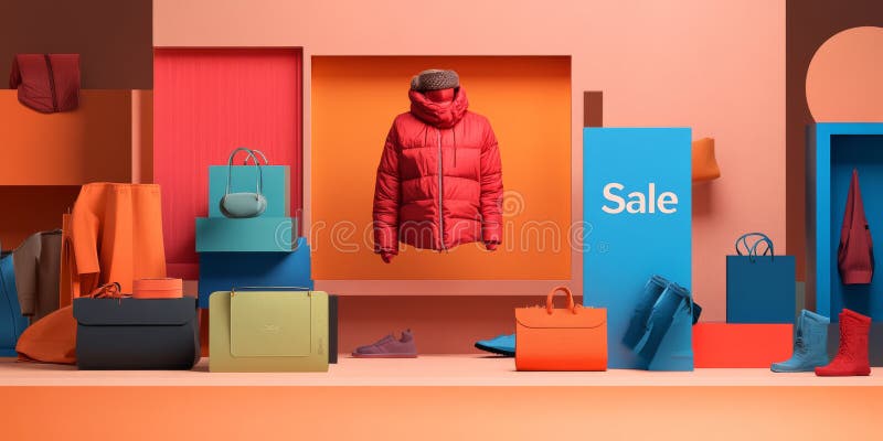 A dynamic layout showcasing various products with bold Sale banners, designed to royalty free stock photography