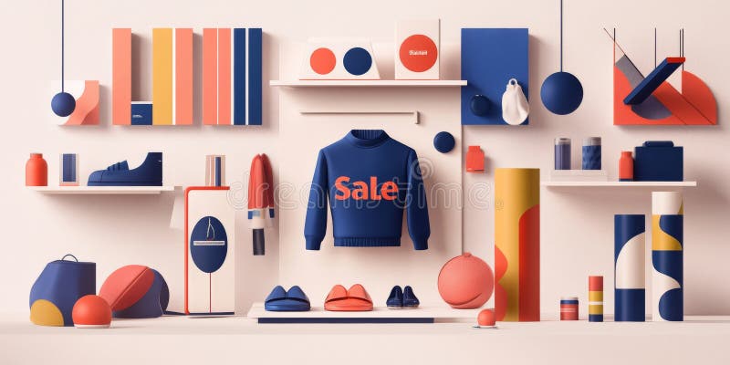 A dynamic layout showcasing various products with bold Sale banners, designed to royalty free stock photography