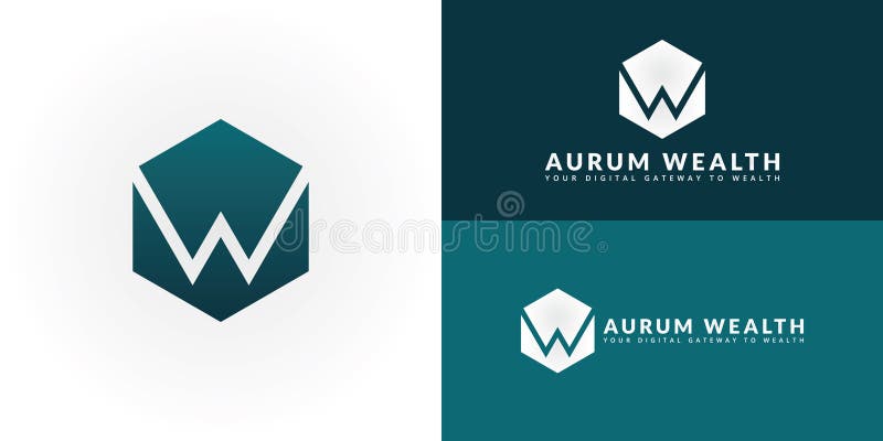 The dynamic logo design features the initials AW elegantly intertwined within a geometric framework. stock illustration