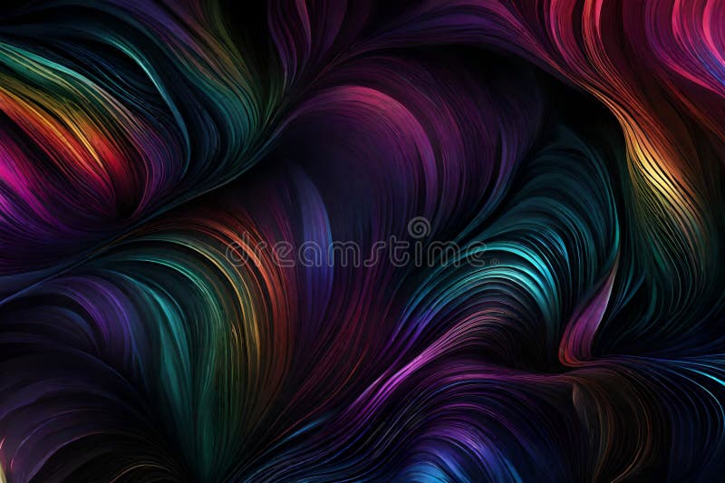 A dynamic mixture of RGB colors spiraling and blending around each other over a dark background. Abstract art showcasing a vibrant stock illustration
