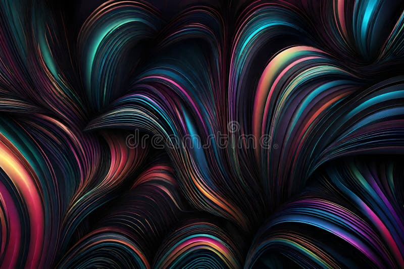 A dynamic mixture of RGB colors spiraling and intertwining over a dark background. Abstract art featuring vibrant hues and royalty free illustration