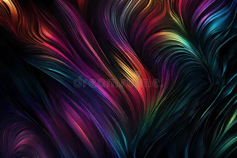A dynamic mixture of RGB colors spiraling and intertwining over a dark background. Abstract art showcasing a vivid display of royalty free illustration