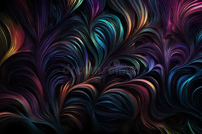 A dynamic mixture of RGB colors spiraling and intertwining over a dark background. Abstract art showcasing a vivid display of royalty free illustration