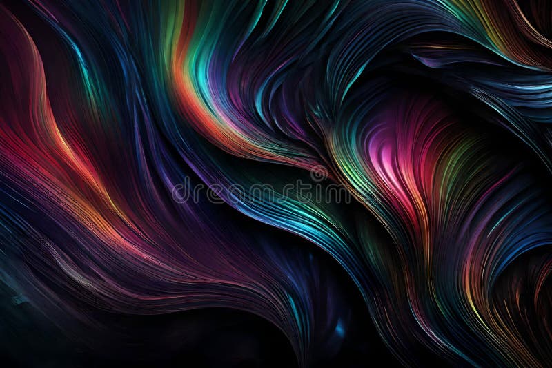 A dynamic mixture of RGB colors spiraling and intertwining over a dark background. Abstract art showcasing a vivid display of royalty free illustration