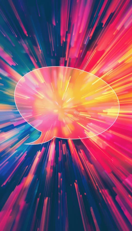 Dynamic Motion Blur Speech Bubble over Energetic Abstract Background for Action Campaigns stock photo