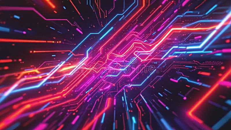 Dynamic neon line animation, sharp edges forming geometric shapes, Generative AI royalty free illustration