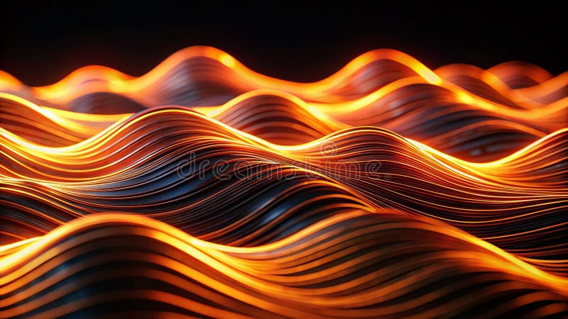 Dynamic Orange Futuristic Waves A Visually Striking Abstract Design with Distorted Lines and a TiltShift Effect stock illustration