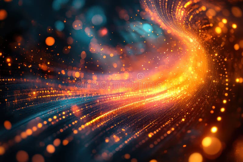 Dynamic patterns of glowing particles weave together in a colorful abstract design royalty free illustration