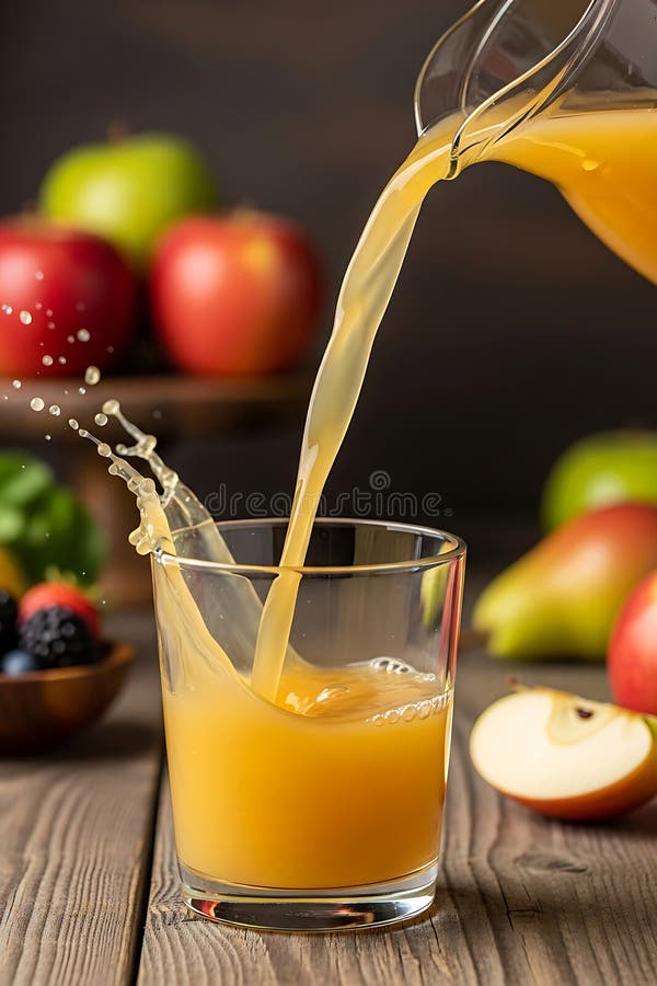 Dynamic Pour of Golden Juice Creating a Refreshing Splash Amidst Fresh Apples. stock illustration