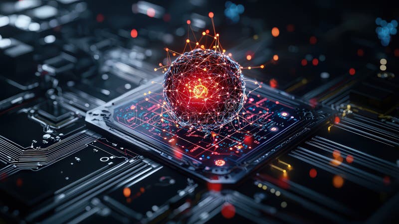 Dynamic quantum computing sphere futuristic lab digital art high-tech environment close-up innovation visualization royalty free illustration