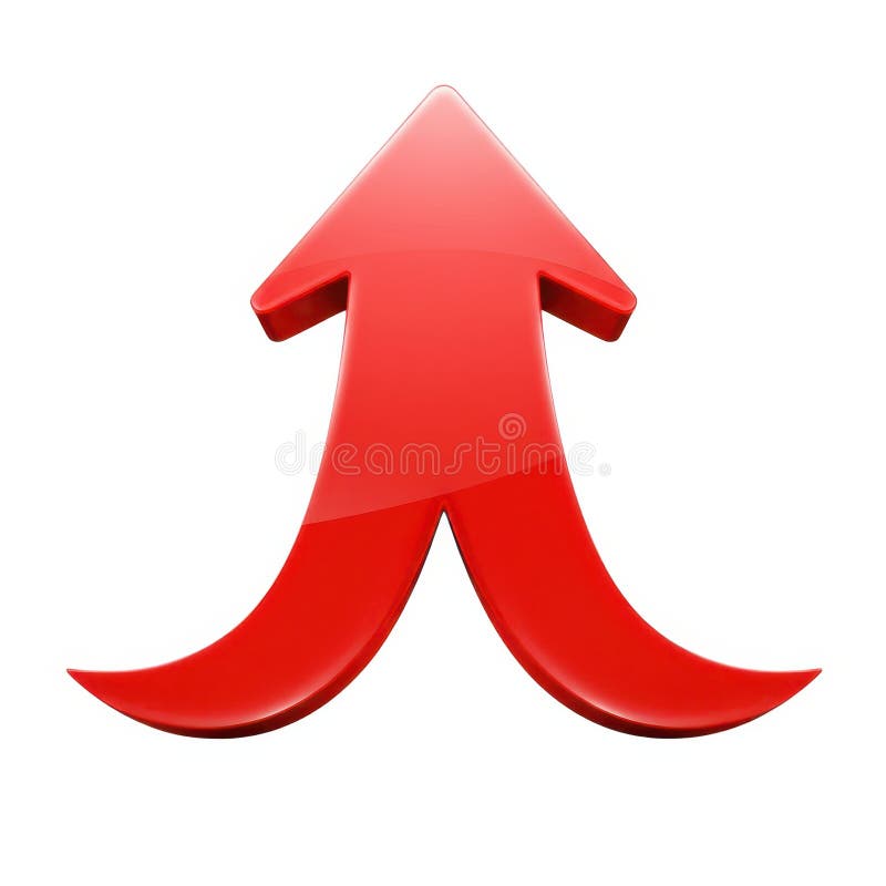 Dynamic red arrows merging upward symbolizing growth progress and convergence abstract concept white background stock illustration