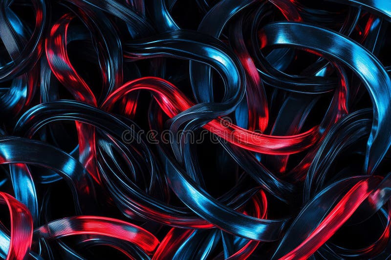Red and blue abstract swirls on black background. Neural network royalty free illustration.