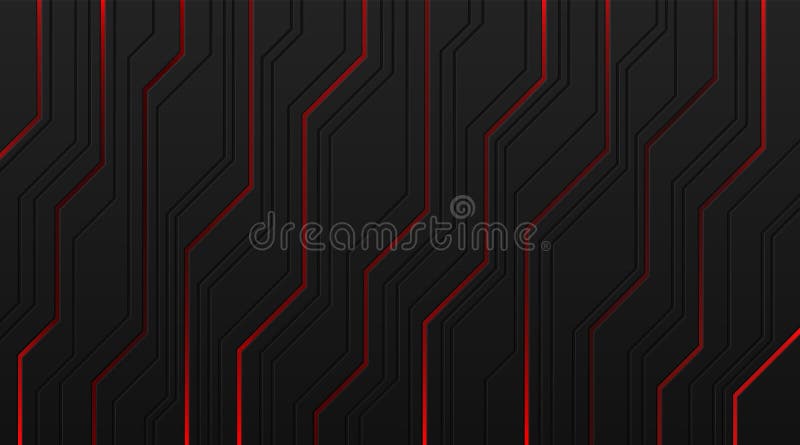 Dynamic red light on black metallic cyber geometric design in circuit style. Modern technology futuristic background. Design for stock illustration