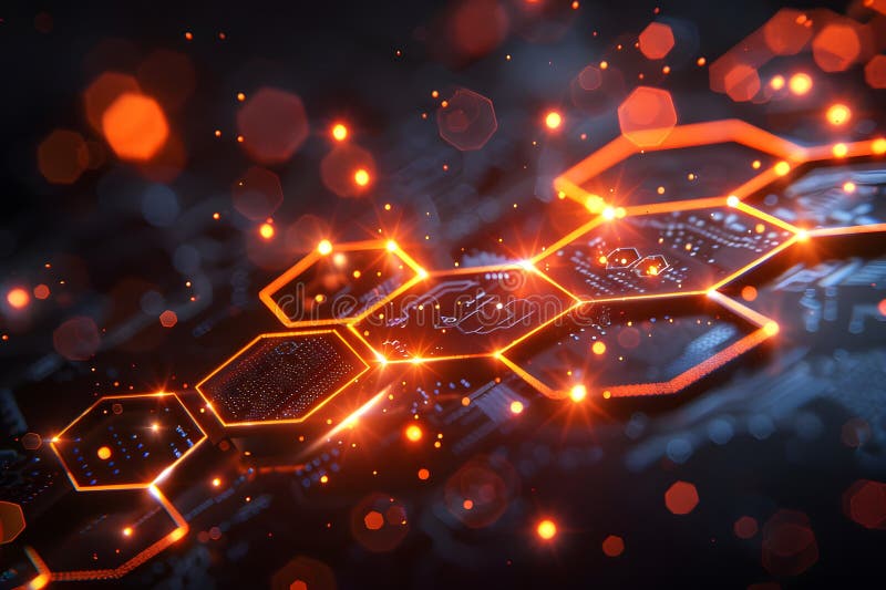 Futuristic Digital Blockchain Concept with Glowing Hexagonal Patterns Generative AI royalty free illustration