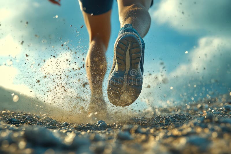 Dynamic Runner i rörelse : Stängning av hastighetsfrihet och energisnåla vinklar med kopieringsutrymme för idrottsträning och trän royaltyfri illustrationer