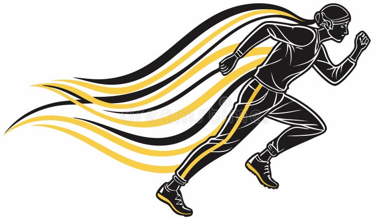 Dynamic Runner Silhouette Speed and Athleticism Vector Art-vektordesign Generative AI. En kraftfull vektorillustration av en löpare i full gång med ett dynamiskt flödeslampa som symboliserar hastighet och energi. Den här idrottsliga bilden är perfekt för att sportidentiska märken ska kunna främja motivationsinnehåll och design som betonar prestanda och framåtfart. Den fångar det centrala i rörelse- och bestämningsvektordesign Generativ AI