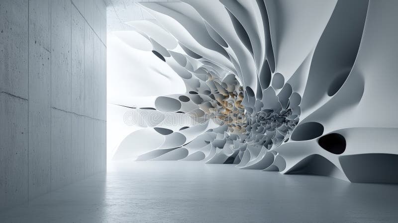 Dynamic shapes expanding in a modern space abstract art installation minimalist environment creative viewpoint stock illustration