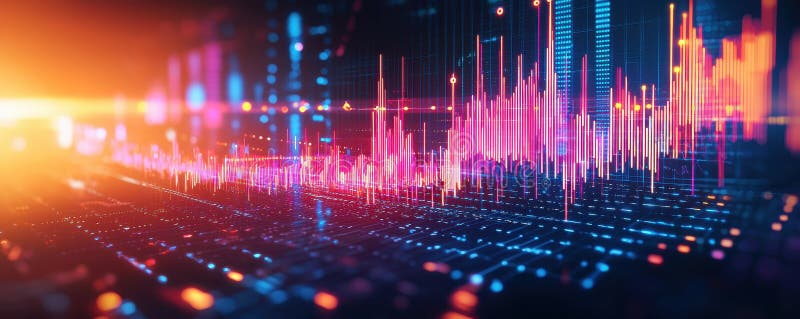 Dynamic sound waves visualization digital display infographic tech environment close-up viewpoint royalty free stock image