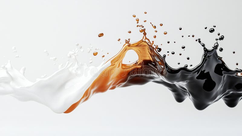 Dynamic splash of black coffee and milk blending together in mid air ai generative a dynamic splash of black coffee and milk royalty-vrije illustratie