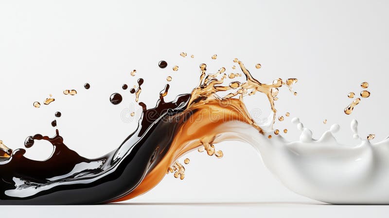 Dynamic splash of black coffee mixing with milk creating fluid motion ai generative a royalty-vrije illustratie