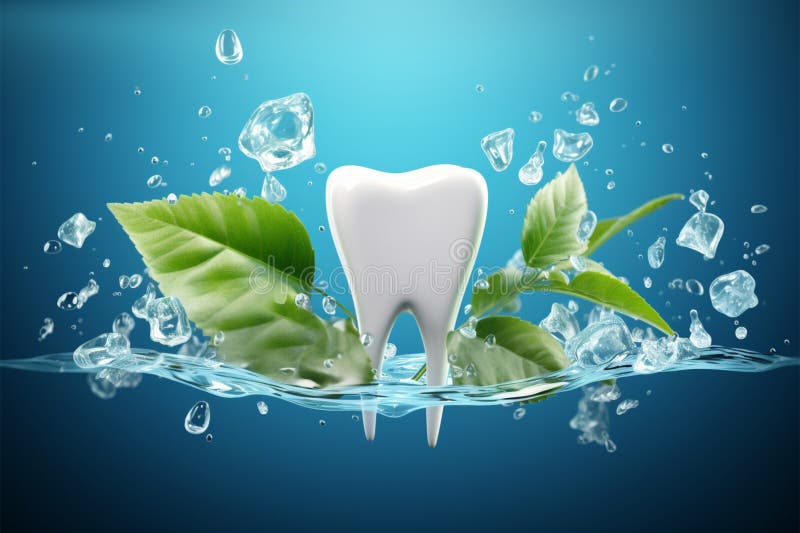 Dynamic toothpaste ad, Giant tooth, ice cubes, mint leaves for freshness royalty free illustration