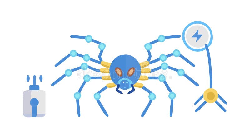 Electric mechanical spider, high-voltage robotics, power tech, vector design Generative AI royalty free illustration