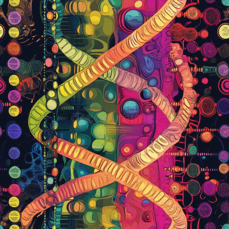 Abstract neon DNA helix with futuristic elements royalty free stock photography