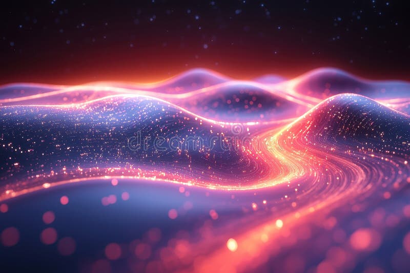 Dynamic Visualization of Quantum Physics with Particles and Wavefunctions in Space royalty free stock photo