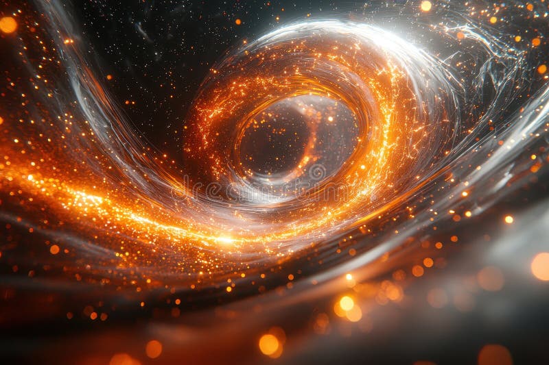 Dynamic Visualization of Quantum Physics with Particles and Wavefunctions in Space stock photography