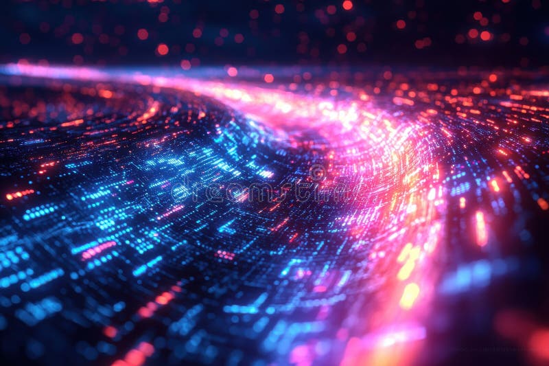 Dynamic Wave of Vibrant Digital Particles in a Futuristic Abstract Display royalty free stock photography