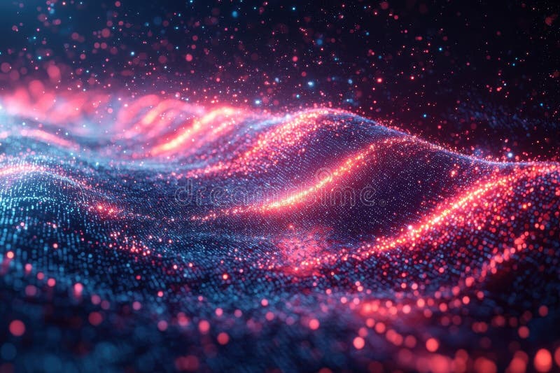 Dynamic Wave of Vibrant Digital Particles in a Futuristic Abstract Display royalty free stock image