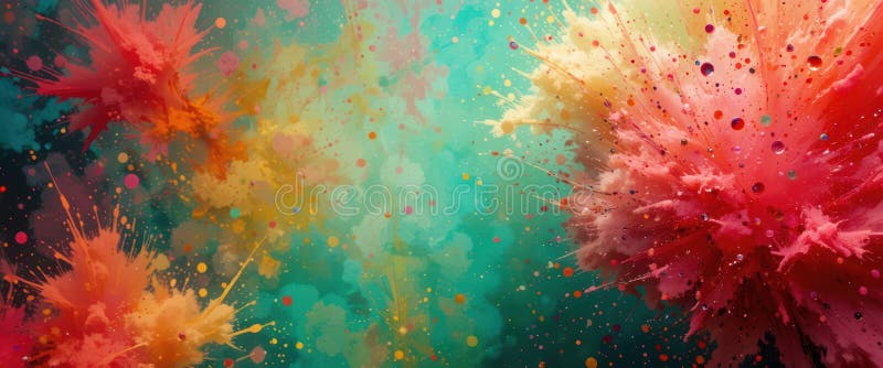 Vibrant Paint Splatter Explosion on Turquoise Canvas Horizontal royalty free stock photos