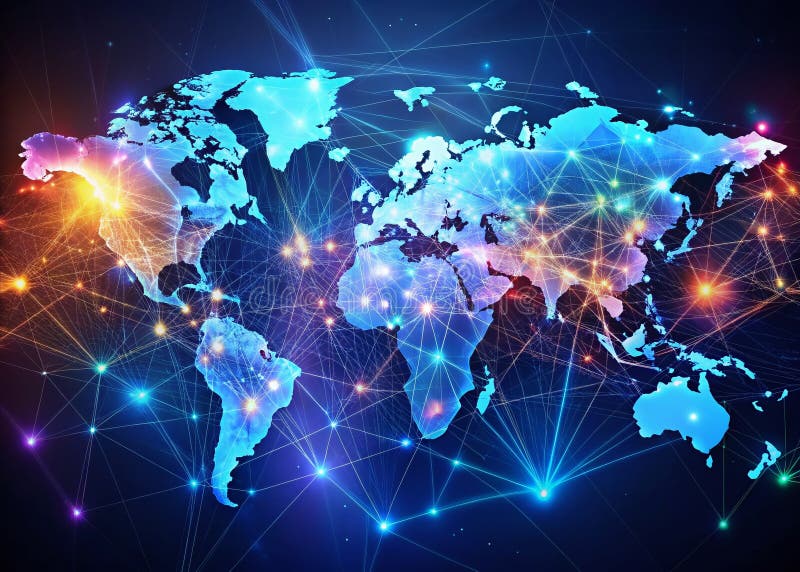 Visualizing Global Ecommerce and Big Data A Comprehensive World Map of Digital Networks vector illustration