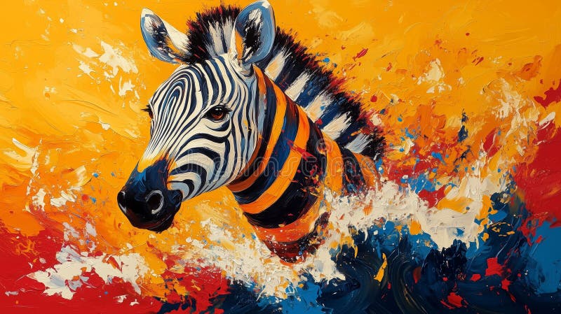 Dynamic Zebra Emerging from Colorful Waves in Abstract Art royalty free stock image