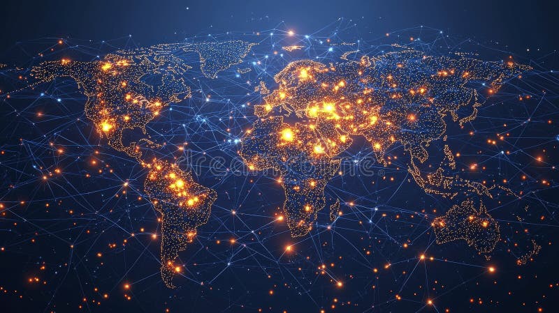 Dynamiczna łączność globalna dzięki jasnym oświetleniom royalty ilustracja