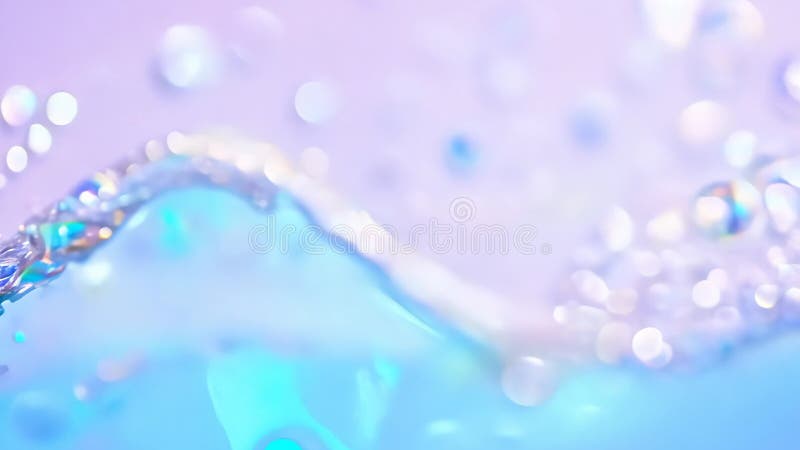 Dynamiczne krople brotu holograficznego w pastelowym oleju fioletowym lub farbie dyfuzyjnej przez wodę tworzące abstrakcyjną wodę ilustracji