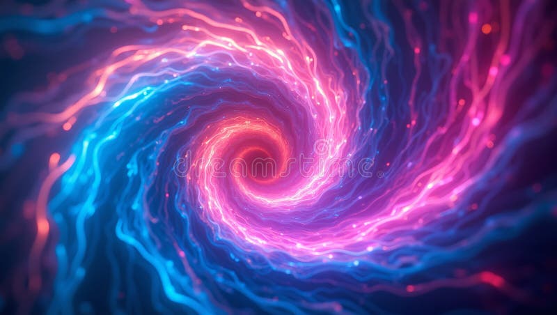 Dynamiczny wir neonowy z żywym niebieskim różowym i fioletowym hues łączącym się płynnie ilustracja wektor