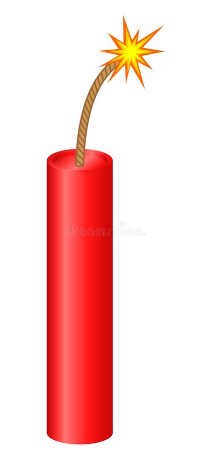 Red dynamite stick with fuse over white background. Red dynamite stick with fuse over white background