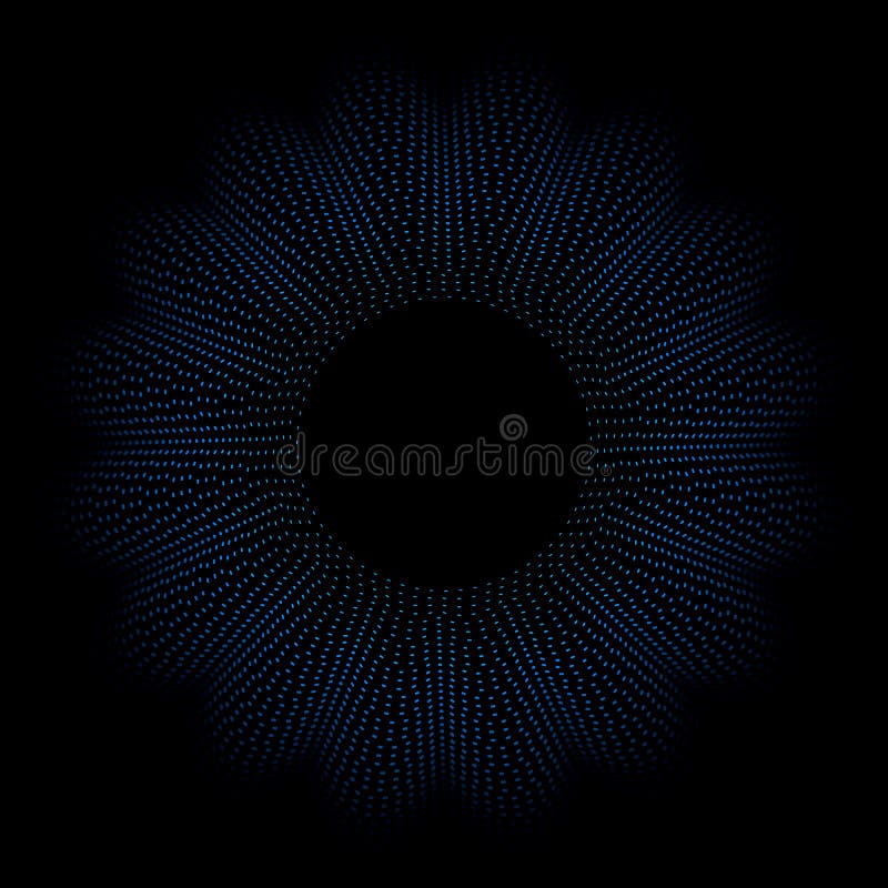Dynamic circle shape particles blue color on black background, Trendy abstract geometric frame minimalist style. Dynamic circle shape particles blue color on black background, Trendy abstract geometric frame minimalist style