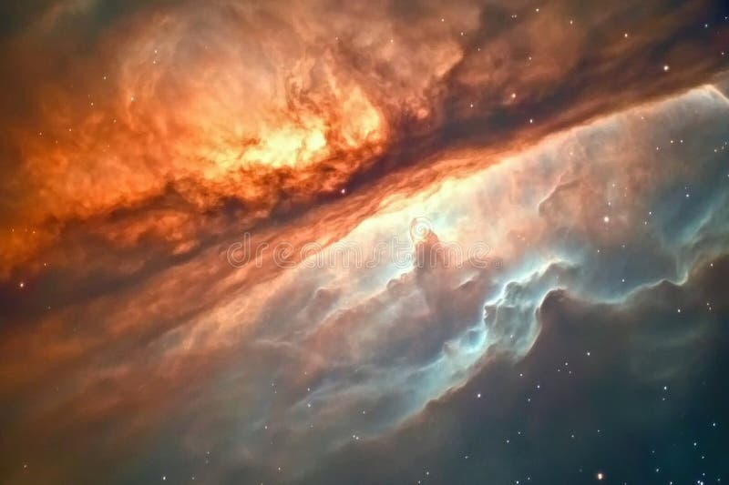 Dynamische kosmische Darstellung in farbenfrohen Nebel stockbild