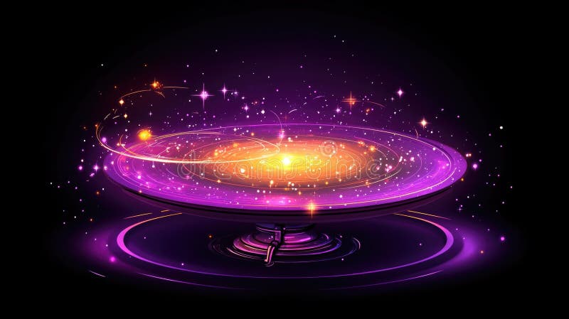 Dynamische kosmische Energie, die in einer neonalen Galaxie-Skulptur wirbelt stockbilder