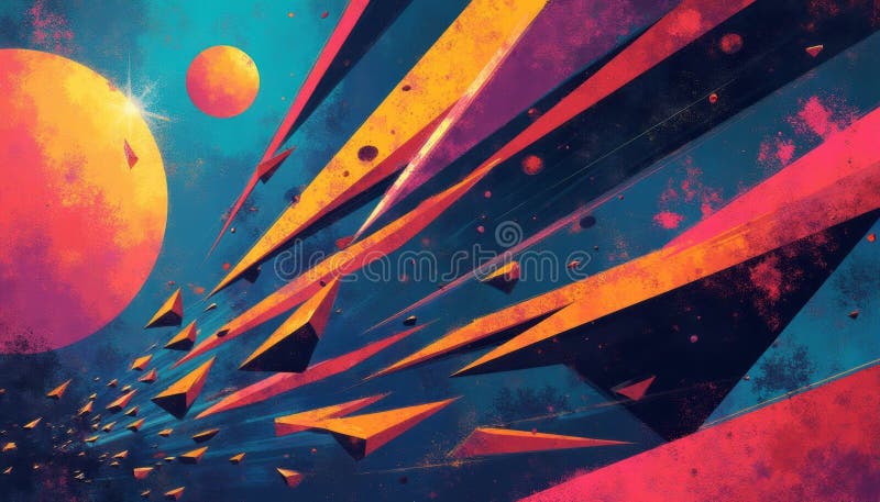 Dynamische kosmische Landschaft mit dynamischen geometrischen Formen lizenzfreie stockfotos