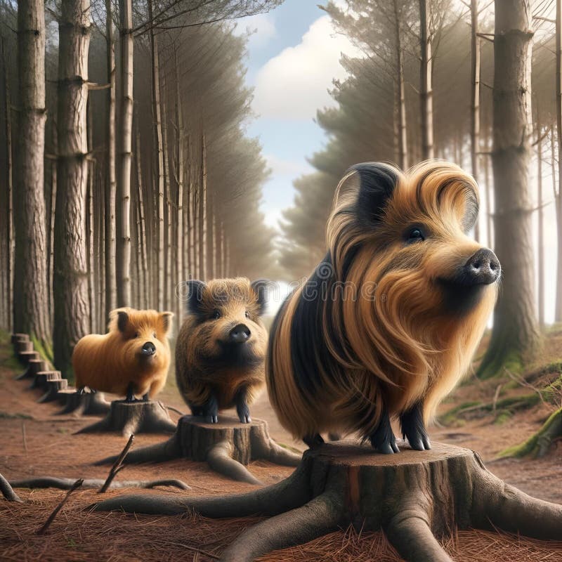 Dynamische kunekune schweine erforschen die waldtiefen ai generierten digitale kunst lizenzfreie abbildung